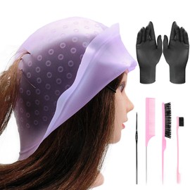 1 Hair Coloring Hat with Crochet Hooks, 1 Set of Combs, 1 Pair of Gloves, Hair Coloring Set, Multifunctional Styling, Hairdressing Tools, Suitable for Hair Coloring in Hair Salons