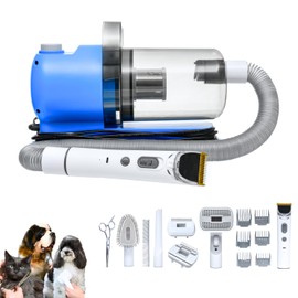 Grooming Kit for Dogs & Cats, with Vacuum, Removes up to 99% of Fur, Brushes, Clippers, for Shedding, Low noise, Adjustable Speed Suction, 16 pcs, Blue, Carolina Pets