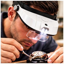 LED Headband Magnifier for Precision Work – 5 Magnification Levels with Hands-Free Lighting for Jewelry and Watch Repair
