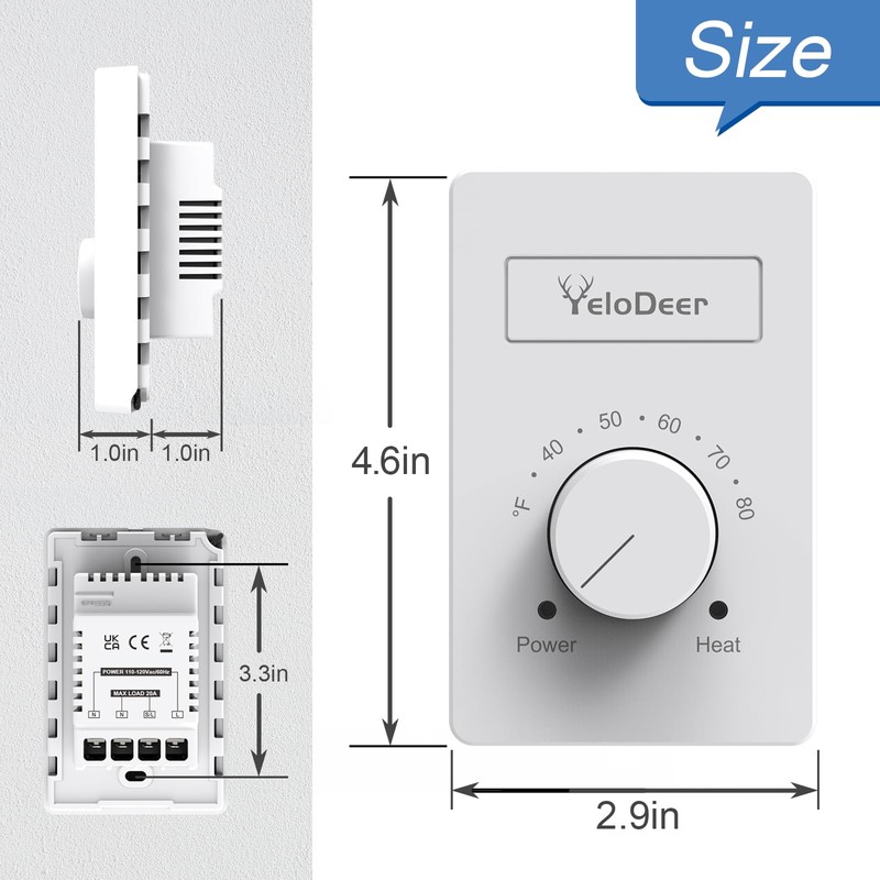 2 Pcs Manual Electric Baseboard Heater Thermostat for Home 120