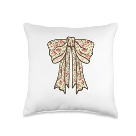 Cottagecore Style Coquette Vintage Floral Bow Women Girls Throw Pillow
