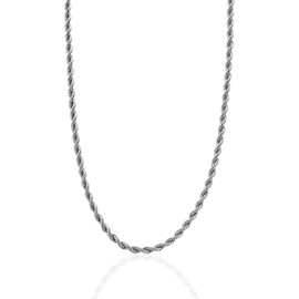 CRAFTD | Silver Rope Link Chain | Durable Rhodium & 316L Stainless Steel | Waterproof, Heat & Sweat Resistant | Gifts for Men, Mens Jewelry | Size 5MM | Length 19.5”