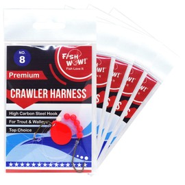 5pks Fish WOW!® 2-Hook Crawler Harness Walleye Spinner Rig with Two red Blades #8