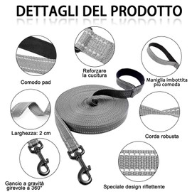 COMSLE Recall Lead for Dogs, 3 m / 5 m / 10 m / 15 m / 20 m Robust Long Dog Lead Reflective Training Lead with Padded Handle and Hand Strap, Training Lead for Small to Large Dogs