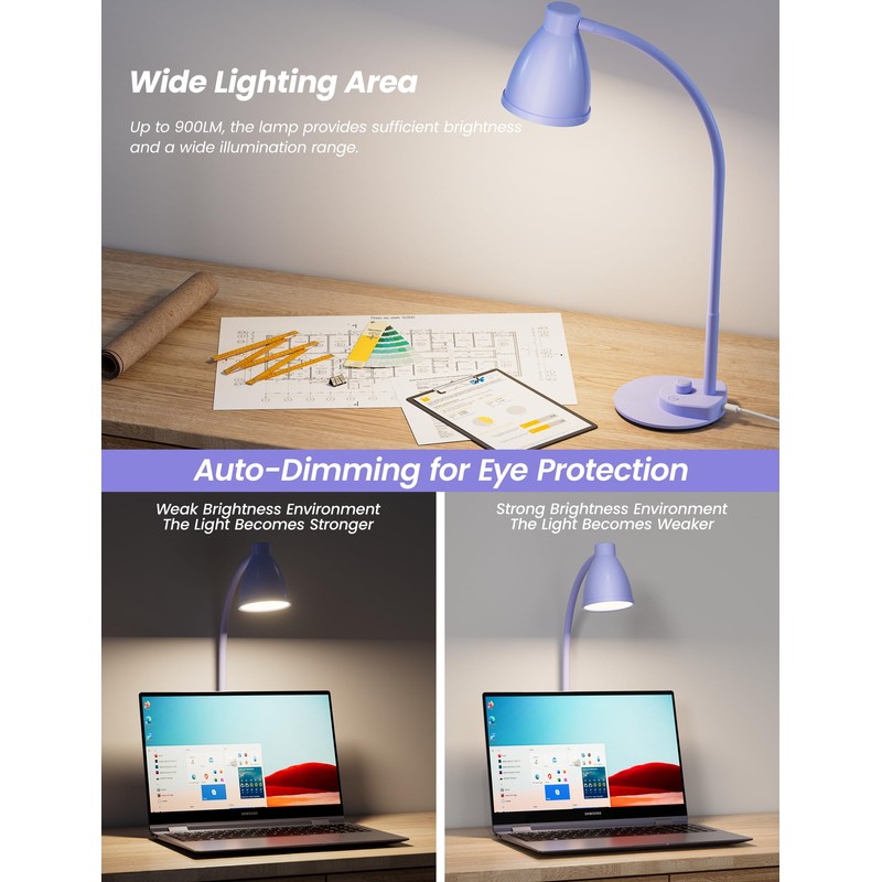 BOHON LED Desk Lamp with USB Charging Port, 3 Color