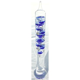 Large 44cm Tall Free Standing Galileo Thermometer with Blue Coloured Baubles