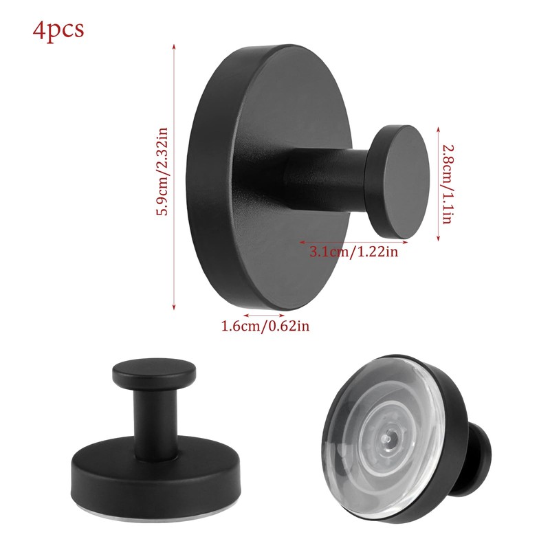 SJUNJIE 4Pcs Vacuum Suction Cup Hooks Removable Hooks Black Suction