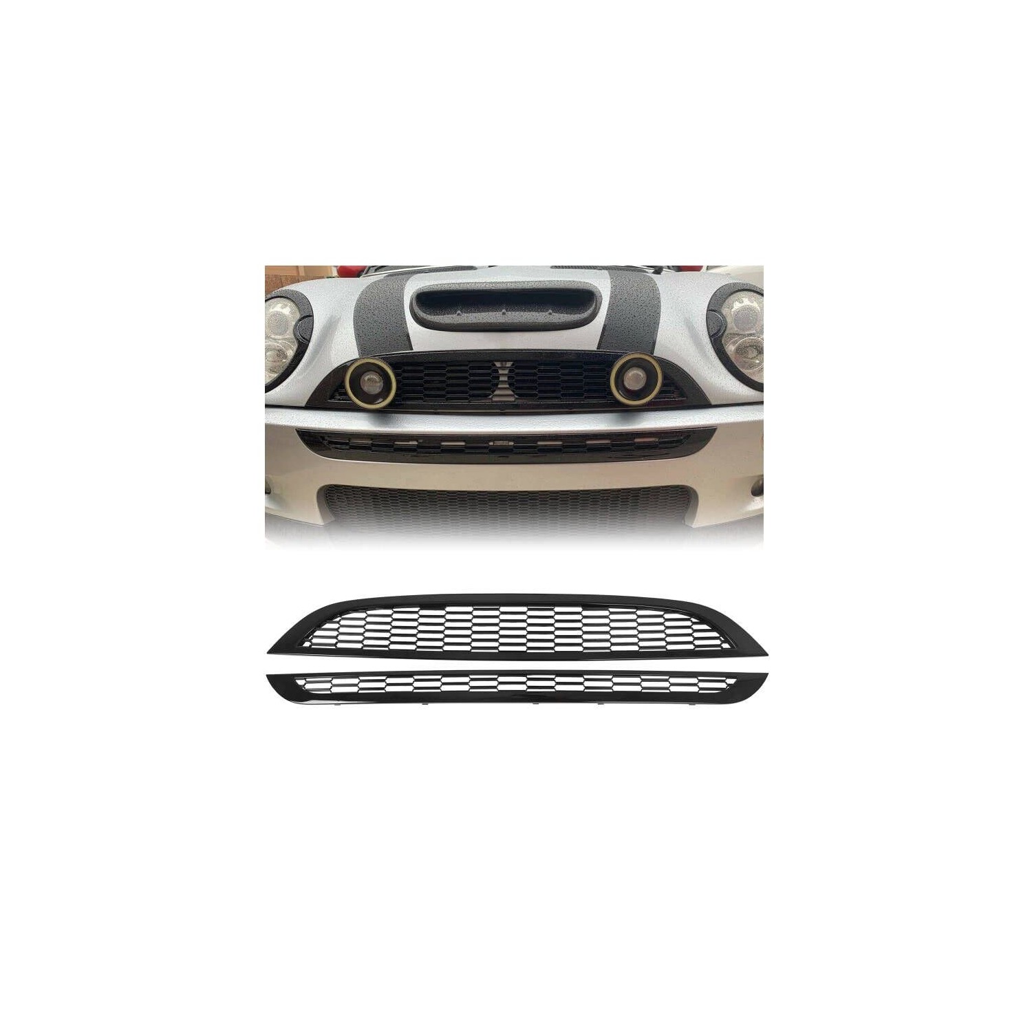 HECASA Front Upper & Lower Grill Compatible with 2002-2006 Mini Cooper ...