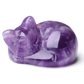 XIANNVXI Purple Sleeping Cat Ornament for Cat Lovers,Purple Cat Gifts for Women,38mm Amethyst Crystal Cat Figurine Ornament Cute Cat Statue Purple Decor