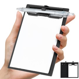 FRETONBA Mini Clipboard 4x6 Inch with Pen Holder, 2 Pack Small Clipboards with Low Profile Clip & Hanging Loop, A6 Portable Pocket Clipboards Memo Size Notepad for Restaurant, Office, School (Black)