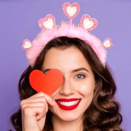 Yalice Bling Sequins Heart Headbands for Women Valentine's Day Love Hair Band Birthday Girls Headpieces Crown Wedding Hair Accessories New Year Gifts Supplies (Pink, One Size)