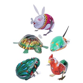 NUOBESTY Wind Up Tin Toy, Vintage Animal Wind- up Toys Metal Jumping Frog, Mouse, Turtle, Rabbit Toy Clockwork Playthings Gift Party Favor for Kids 5pcs (Random Style)