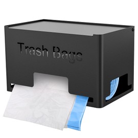 Large Trash Bag Holder Dispenser, Metal Garbage Bag Dispenser Roll Holder, Kitchen Trash Storage Organizer for Under Sink, Wall Mounted or Freestanding, Black