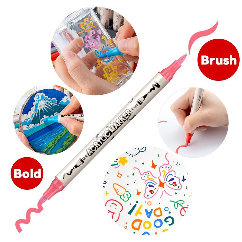 Transon 24 Colors Bold and Brush Dual-tip Acrylic Paint Marker