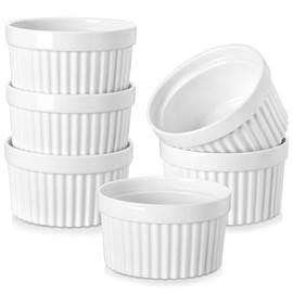 MALACASA Ramekins 12 oz Oven Safe, Porcelain Creme Brulee Ramekins Pudding Custard Cups Large Ceramic Souffle Dishes Ramakan Ramiken Ramicans Baking Bowls Set of 6, White, Series RAMEKIN-DISH