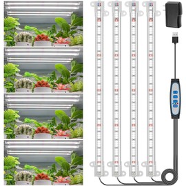 SDOVUERC 4 Bars Grow Light Strips for Indoor Plants with Auto ON/Off Timer 6/12/18H, 5 Dimmable Levels for Shelves Plant Growing(Pack 1)