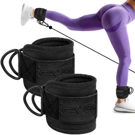 EVO Fitness PAIR Ankle Straps For Cable machines, Padded Cable Kickback Ankle Strap For Glute Workouts, Leg Extensions, Curls, Booty Hip Abductors Exercise, Adjustable Ankle Cuff for Gym (Matte Black)