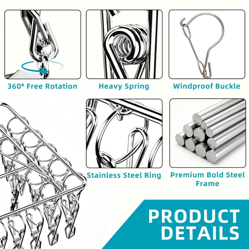 CHGANG Stainless Steel Clothes Drying Hanger with 40 Clips