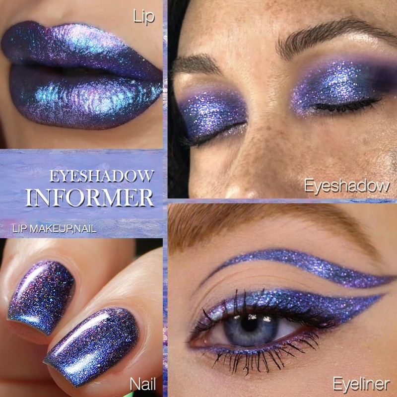Afflano Duochrome Glitter Eyeshadow, Blue/Pink Shimmer Glitter Eyeshadow Palette, Intense