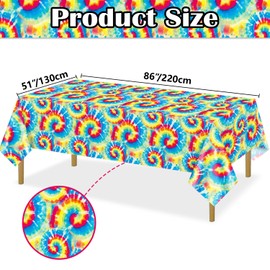 AJINXIN Tie Dye Tablecloths, 4 Pack 130 X 220 Cm Colorful Swirls Table Covers Hippie Style Tablecloths for Tie Dyes Themed Party Decorations Birthday Party Supplies Dining Decor