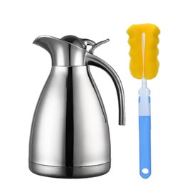 HSTYAIG Vacuum Jug 304 Stainless Steel Double-wall Thermal Carafe Coffee Pot Anti-leakage Anti-splashing Juice Milk Tea Pot Insulation (Silver, 1L)