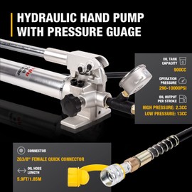 LCyindu Hydraulic Hand Pump 900cc 10000Psi with Pressure Guage Single Acting Hydraulic Lifting Pump, CP-700LB