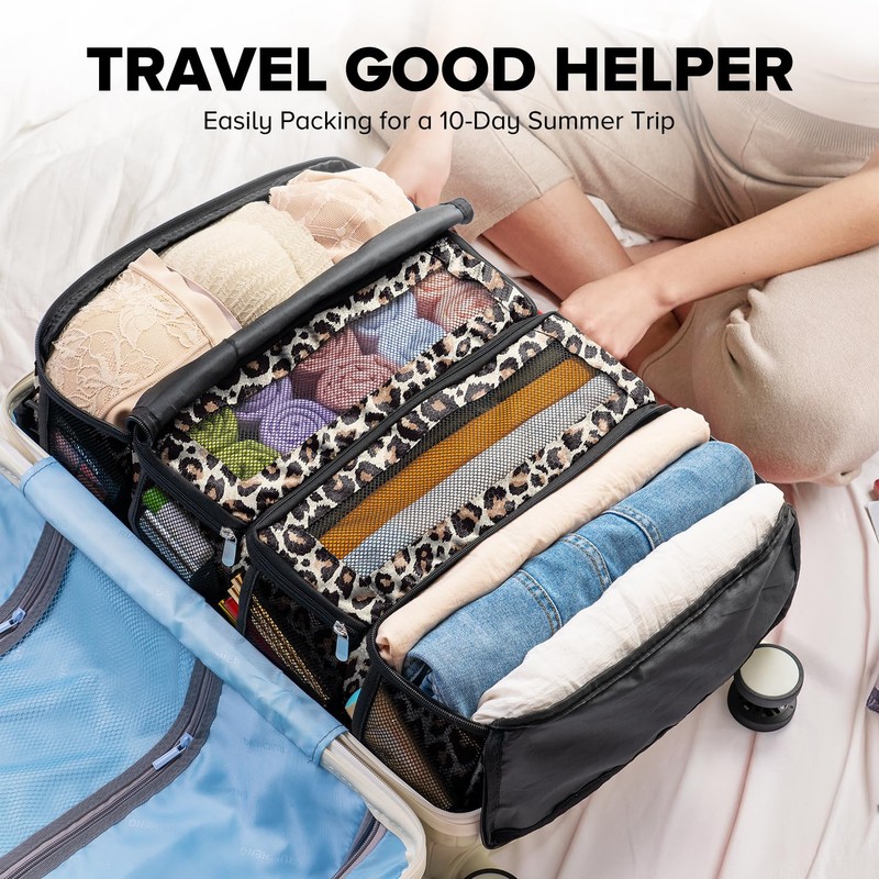 Suitcase Organizer, Travel Luggage Organizer Hanging Shelves Packing Cube Closet/Collapsible