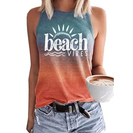 Beach Vibes Tank Tops for Women Summer Beach Gradient Sleeveless Shirt Sun Graphic Vacation Tank Tops Girls Trip Tees (Small, As Shown-B)