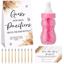 Roowest 512 Pcs Baby Shower Games Guess How Many Pacifiers Sign 100 Small Guessing Games 10 HB Pencils 750ml Milk Bottle 400 Acrylic Pacifiers Decoration for Guest Gender Reveal(Pink,Boho)