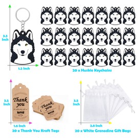 CiciBear 60 Pack Dog Party Decorations for Guests, 20 Huskie Keychains, 20 Tags and 20 Gift Bags for Huskie Dog Puppy, Pet Lover, Let's Pawty, Animal Lover, Kids Birthday, Baby Shower