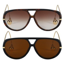 SODQW 2 Pack Oversized Aviator Sunglasses for Women Men With Earring Trendy Large Big Double Bridge 2025 Shades