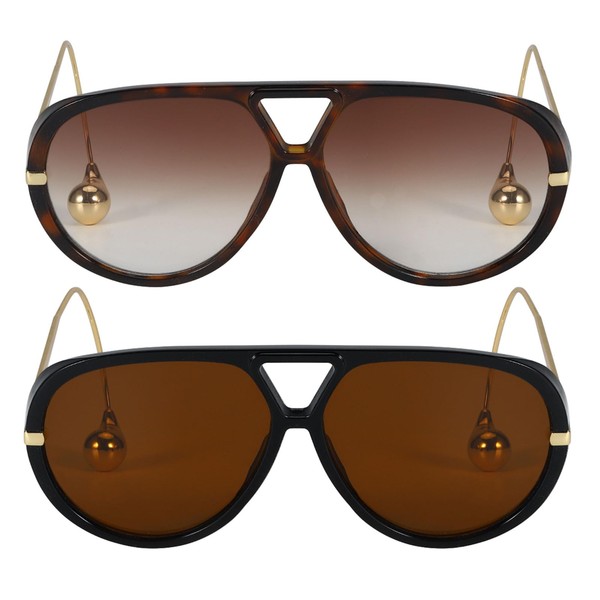 SODQW 2 Pack Oversized Aviator Sunglasses for Women Men With