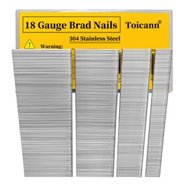 Toicann 18 Gauge Brad Nails 304 Stainless Steel Universal 18 GA Nail Gun Nails Assorted and Small Finishing Nails for Pneumatic, Electric Brad Nailer (5/8“+1”+1-1/2“+2” inch (1200 pcs))