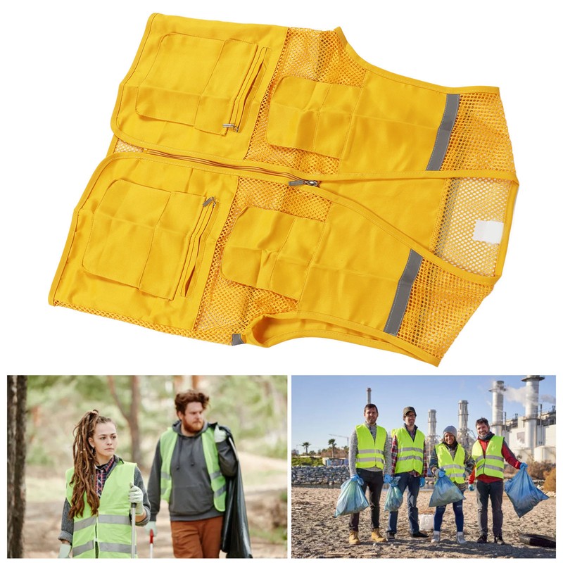 Volunteer Vest for Event Work Clothes with Multi Pockets Yellow