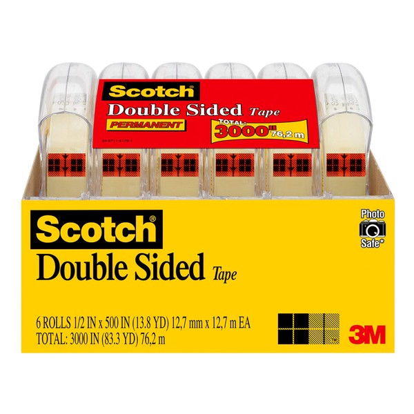 Scotch Double Sided Tape, 1/2 in x 500 in, 6 Dispensered Rolls (6137H-2PC-MP), Original version