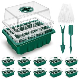 EamPrsk 3rd Gen Seed Starter Tray, 10 Packs Seed Starter Kit (120 Total Cells), Upgraded Thick Seedling Tray with Adjustable Humidity Dome, Plant Germination Trays for Seeds Starting Growing