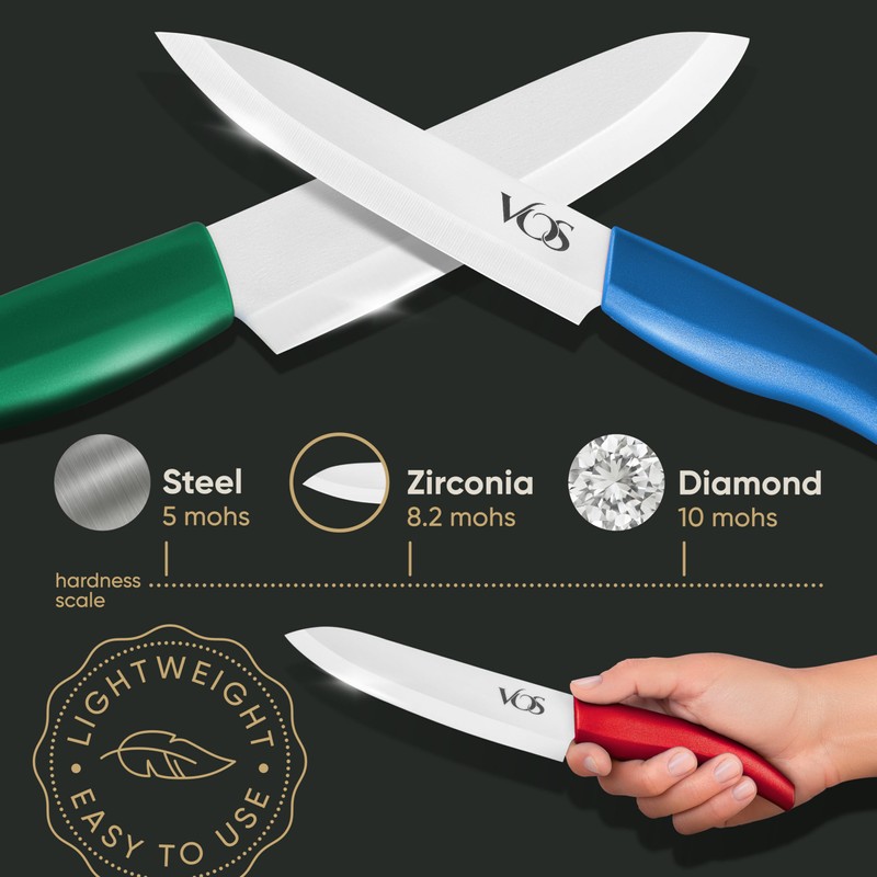 Vos Ceramic Knife Set with Block, Ceramic Knives Set For