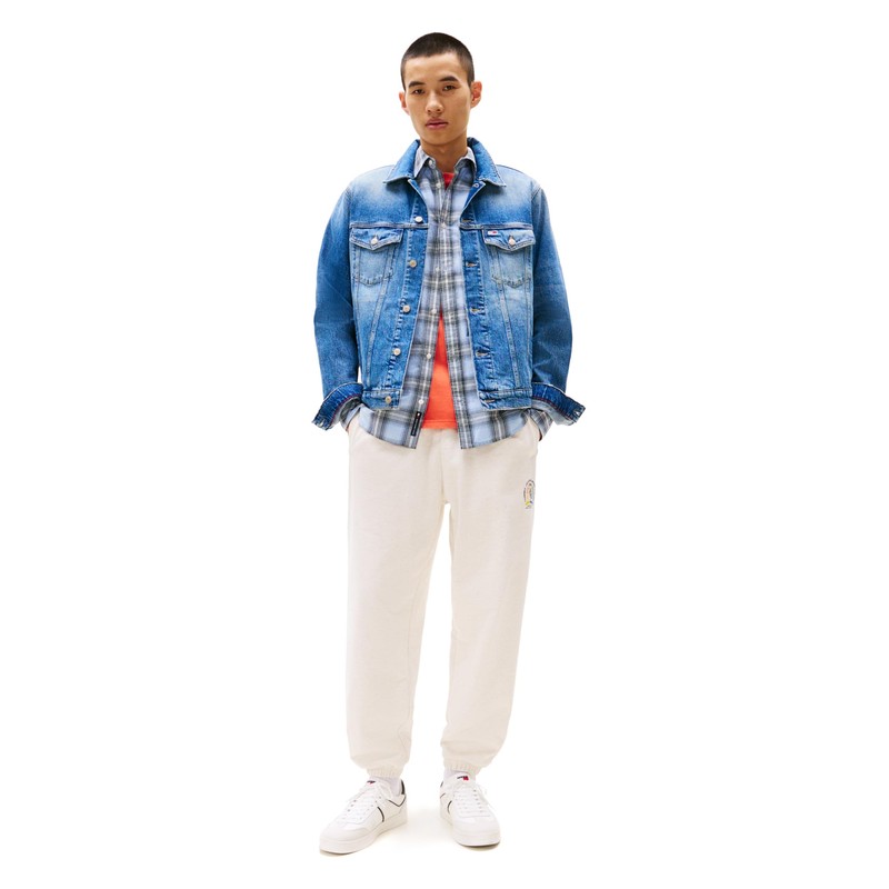 Tommy Jeans Men's Lightweight Trucker Jacket with Embroidered Logo, Denim