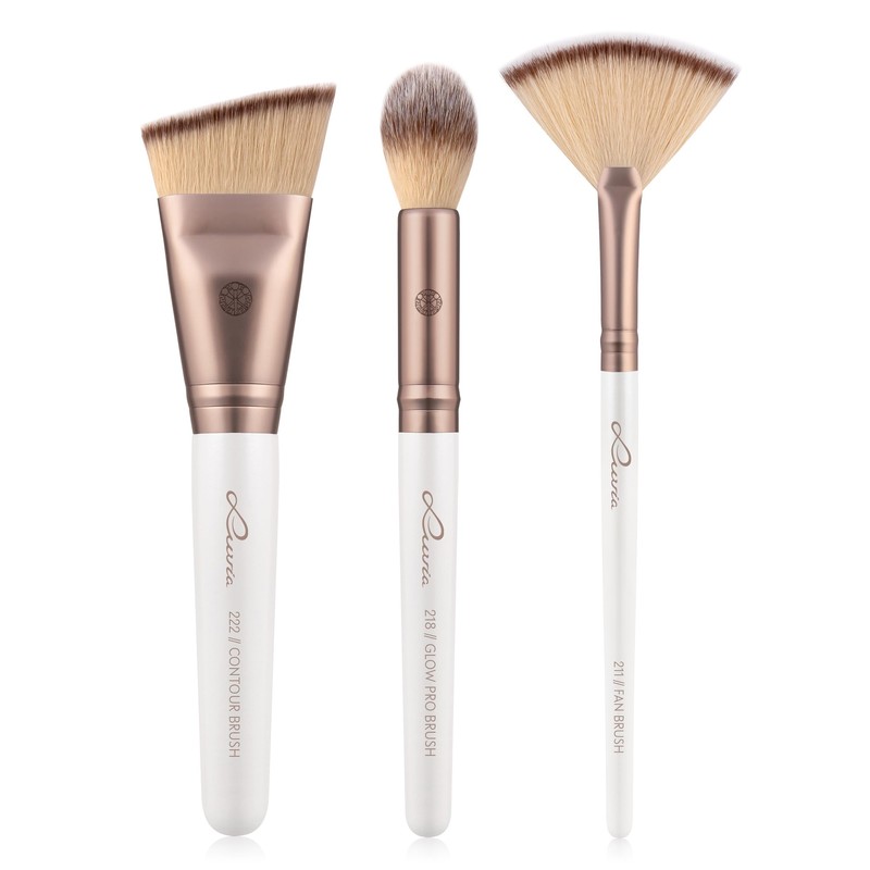 Highlight & Contour Luvia Brush Set, 3 Cosmetic Brushes in