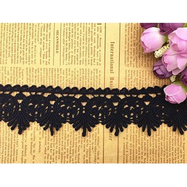 Width:5.5cm No Elastic Embroidered Lace with Flower Motif, Accessory Table Cover, Curtain, Wedding Dress, DIY, Outfits Decoration(1 back 2 yards) (Dark Blue Color)
