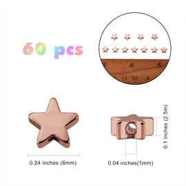 COGCHARGER 60 Stück Messing Sternperlen Twinkle Star Spacer Beads 6mm Roségold Spacer Lose Perlen Für Schmuck Halskette Armband Ohrring Herstellung