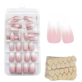Thapncow Pack of 120 Simulation Nail Art, Reusable Pink Gradient, Pink Ovals, Pink/White Gradient Crystal