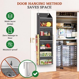 Over Door Wrapping Paper Organizer Storage with 3 Removable Drawers & Side Pockets – Dual Use Design with Elastic Straps – Christmas Gift Wrap Storage for Ribbons, Bows, Ornament and Other Tools