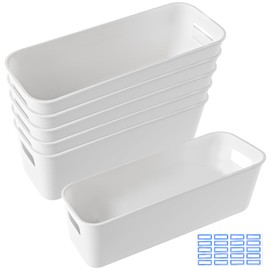 Weiß Aufbewahrungsbox aus Kunststoff, 6 Stück Aufbewahrungskorb Kunststoff Organizer Box mit Griffen, Multifunctional Ordnungsboxen, Korb Plastik, Behälter Kunststoffkorb für Küche Bad Kleiderschrank