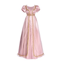 CR ROLECOS Regency Dress Women Regency Costume Champagne Gold Empire Waist Double Layers Tea Party Victorian Gown Pink XXL