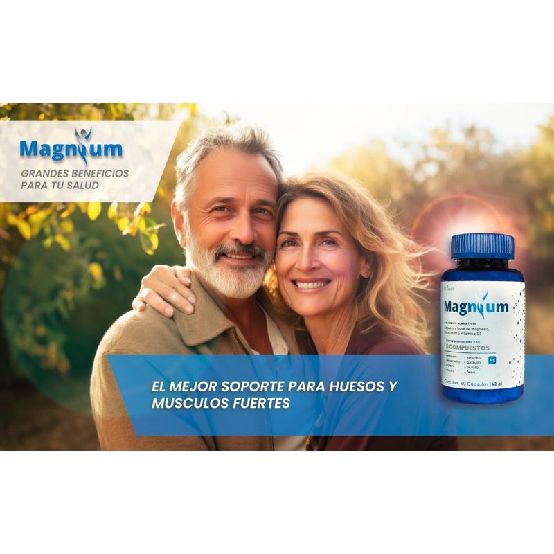 Magnium 60 Capsulas, 8 Compuestos de Magnesio Premium, (Treonato, Aspartato,