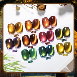 JODSONE Cat Eye Gel Nail Polish Set 10 Colors with Base Coat &Top Coat and Magnetic Cat Eye Gel Nail Polish for At-Home Salons