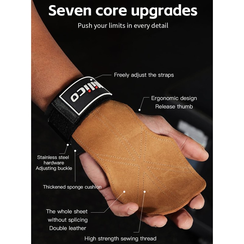 Leather Weight Lifting Gloves Wrist Straps for Weightlifting, Adjustable Weight