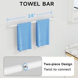 KLJKPA Bathroom Accessories Set, 4 Pieces White Bathroom Hardware Set, 24 inch Towel Bar, Towel Racks for Bathroom, Robe Towel Hooks, Toilet Paper Holder Wall Mounted
