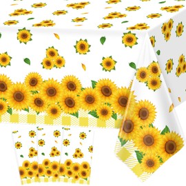 3 Pcs Sunflower Tablecloth Yellow Floral Party Table Cloth Rectangle 51 x 86In Floral Table Cover for Sunflower Party Decoration Birthday Wedding Spring Party Supplies